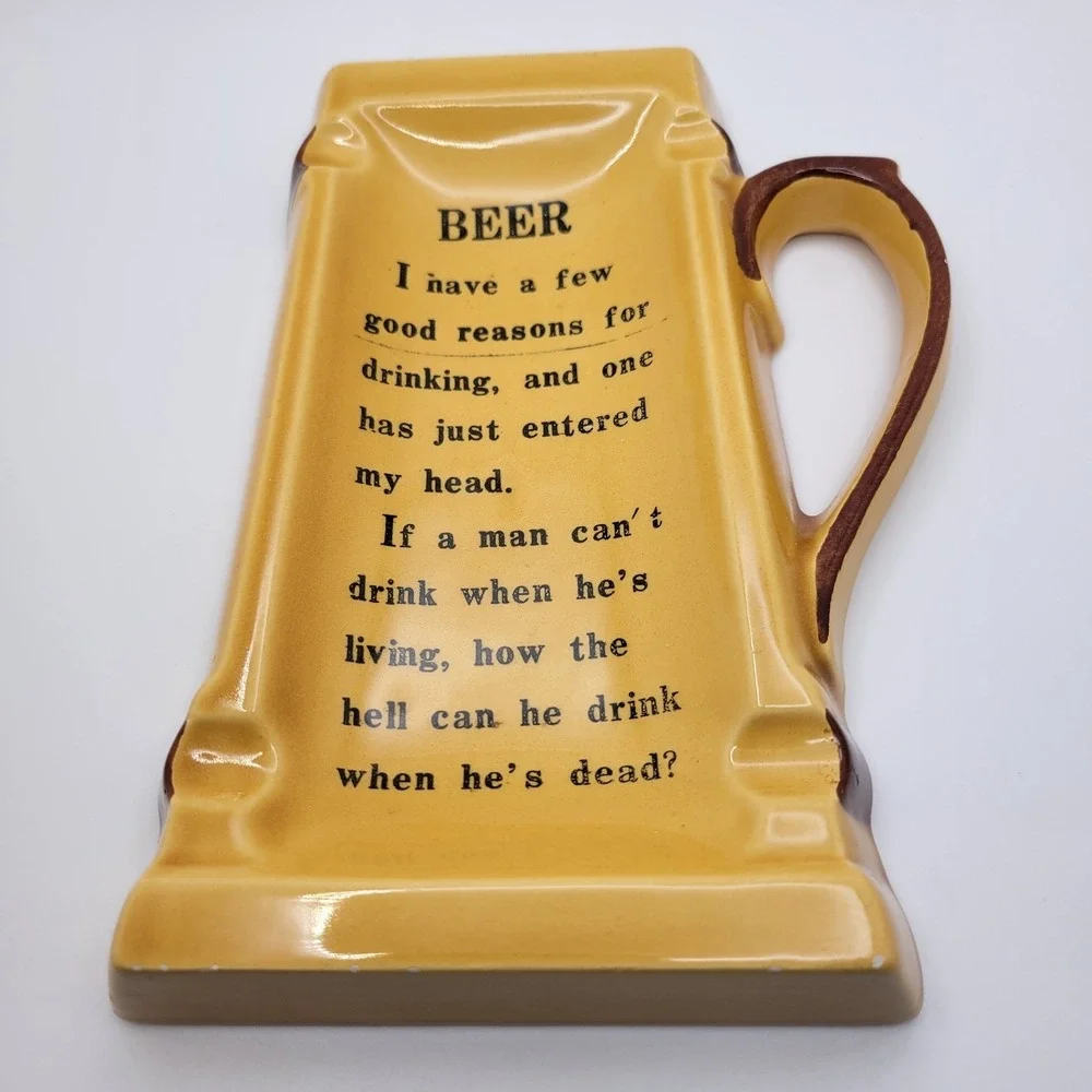 Vintage Beer Stein Shaped Ceramic‎ Ashtray Funny Quote Bar Decor
